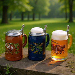 Verre à bière DOMEX 0,5 L avec couvercle plat en étain, 3 couleurs assorties, lot de 6 - Product Image 3