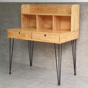 Solid Wood 100x60x115cm Computer Desk with Integrated Bookshelf and Modern Hairpin <b>Iron</b> Legs BD68109 for Bedroom or Hotel - Product Image 2