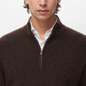 Pulls pour hommes en gros OEM/ODM, couleur unie, col montant, fermeture éclair quart, coupe ample, vêtements décontractés, respirants - Product Image 5