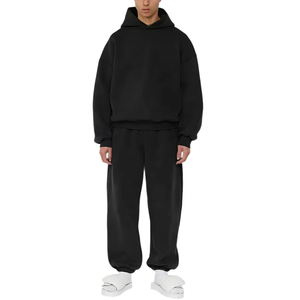 Ensemble deux pièces hiver Streetwear sweat à capuche surdimensionné pantalon de survêtement imprimé strass techniques vêtements de sport en polaire avec logo personnalisé pour hommes - Product Image 6