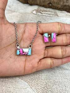 Ensemble de boucles d'oreilles collier turquoise en barbe à papa en argent sterling fait à la main cadeau unique de bijoux pour femmes et filles - Product Image 4