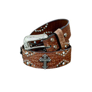 Ceinture en cuir véritable unisexe marron style western avec clous et conchos, boucle en alliage de zinc, largeur 40 mm, personnalisable, style décontracté et tendance - Product Image 2