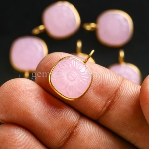 Pendentif en chalcédoine rose naturelle sculpté en forme de fleur, argent sterling, vermeil or, bijoux en pierres précieuses, pendentif de guérison en cristal, charme en vrac - Product Image 6