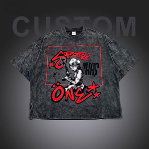 T-shirt vintage à épaules tombantes avec impression personnalisée OEM, fabrication soignée, pour la vie universitaire et la mode étudiante - Product Image 1