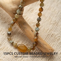 Collier de perles en pierre naturelle épaisses style automne, faible MOQ, perles vintage couleur miel, pendentif superposé, bijoux en pierres précieuses pour cadeau