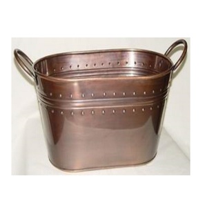 Seau à Champagne en acier inoxydable enduit de poudre bleue seau de fête de mariage cuve à boissons en acier inoxydable martelé - Product Image 5