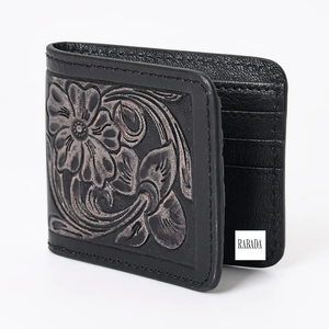 กระเป๋าสตางค์หนังผู้ชายสไตล์ตะวันตกกระเป๋าสตางค์หนังวัวแท้สีดำ - Product Image 1