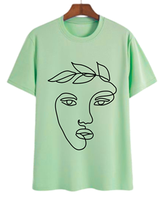 T-shirt rose à manches courtes pour homme avec imprimé visage abstrait style line art, col rond, coupe décontractée, 100 % coton tricoté - Product Image 4