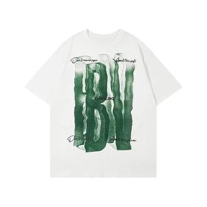 Acheter des T-shirts en coton à épaules tombantes American Street Letter Graffiti Chemises pour hommes Marque à la mode Chemises décontractées amples pour hommes - Product Image 2