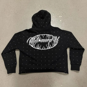 Custom Oversized Heavyweight Vintage Stone Wash Applique Embroidery Patch Distressed Rhinestone Boxy Zip up Hoodie for <b>Men</b> - Product Image 2