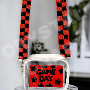 <b>CRYSTAL</b> CRAFT Red and Black Customized Glass Beads Purse Strap White Gold Seed Bead India Style Fashionable <b>Accessories</b> for Bags - Product Image 1