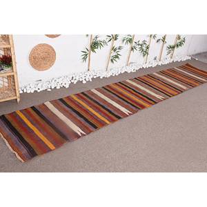 Tapis moderne en laine à rayures marron 2.4x12.4 pieds Jacquard Technique Rectangle Forme Viscose Salon Couloir Chevet Tapis Latex - Product Image 2