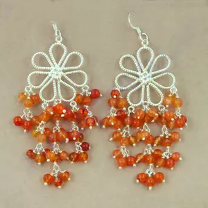 Women's <b>Silver</b> Carnelian Gemstone Dangle <b>Earrings</b> Fashionable <b>Drop</b> Jewelry - Product Image 2