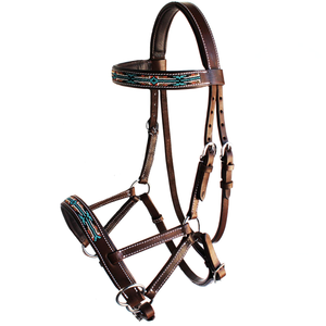 Bride de cheval de haute qualité avec bandeau à perles Cheyenne, en cuir durable, équipement équestre occidental - Product Image 1