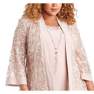 Abito a tubino in raso comodo da donna R&M Richards e giacca con soutache in rosa, taglia 18W, vita naturale - Product Image 2