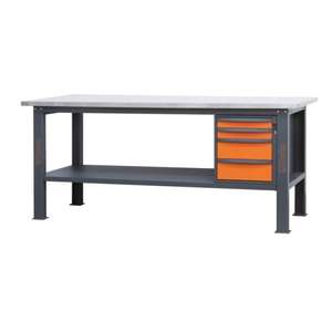 BETA 2.1m établi avec plan de travail en MDF revêtu d'acier inoxydable et armoires à outils à 4 tiroirs - Product Image 1