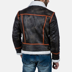Veste en cuir pour hommes en tissu intérieur en polyester Veste en cuir pour hommes à manches longues avec col en fausse fourrure - Product Image 4