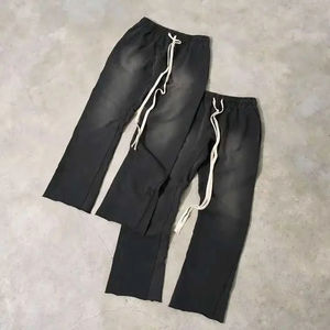 Vente en gros de survêtements délavés à l'acide, ensemble de pantalons de survêtement évasés et sweat à capuche avec logo personnalisé pour hommes - Product Image 3