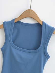 High Quality Women's Round Neck Solid Color Cotton Spandex Tank Top High Stretch <b>Ribbed</b> <b>Knit</b> Sleeveless Vest Custom Logo - Product Image 4
