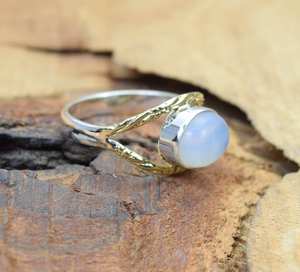 Anillo de Plata 92.5 con Piedra de Nacimiento de Octubre, Anillo Lechoso de Plata de Ley y Latón, Joyería Hecha a Mano, Regalo para Esposa - Product Image 2