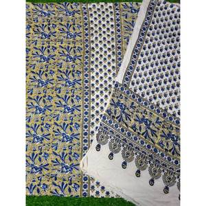 Tissu pour robe formelle en soie modal imprimé à la main Ajrakh, coupe trapèze, respirant, taille naturelle, lavable, anti-plis, pour femme - Product Image 1