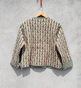 Veste matelassée en coton automne/hiver pour femmes bloc imprimé Style Boho fait à la main longue longueur respirant vêtements tissés - Product Image 2