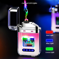 Briquet à double arc à coque transparente, briquet électronique, briquet à charge rapide Type-C, affichage LED de la puissance, briquet portable.