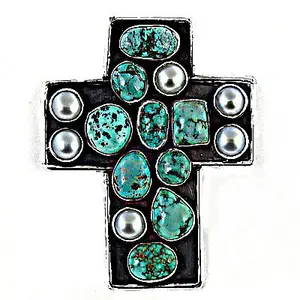 Pendentif croix en argent turquoise avec CZ, or rose platine, topaze, motif Jésus, bijoux en pierres précieuses pour femmes - Product Image 3