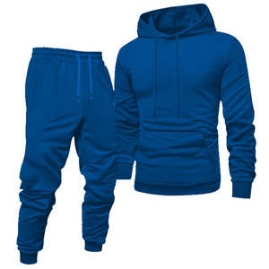 Vêtements d'entraînement de gymnastique Survêtement en polyester 2 pièces pour hommes Ensemble sweat à capuche et pantalon de survêtement uni pour hommes - Product Image 4