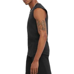 Meilleur prix haute qualité hommes Muscle débardeur respirant Polyester Gym chemise couleur unie capuche col impression décoration pour - Product Image 5