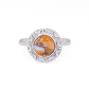 Excelente calidad sólida plata esterlina 925 Natural naranja Espinosa ostra turquesa 10mm anillo de forma redonda para mujer joyería fina - Product Image 5