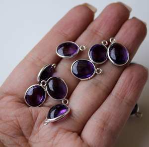 Top Quality 925 Sterling Silver 8x10mm Natural Purple <b>Amethyst</b> Oval Bezel Setting Single Link Charm Connectors Making Jewelry - Product Image 4