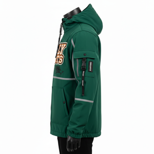 Veste Softshell pour homme 2025, nouvelle, haute densité, 310 GSM, polyester Softshell, panneaux réfléchissants verts, logo personnalisé - Product Image 3