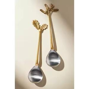 Ensemble de serveurs à salade en acier inoxydable avec poignées en bois élégantes, écologiques et compatibles lave-vaisselle pour mariages et banquets - Product Image 2