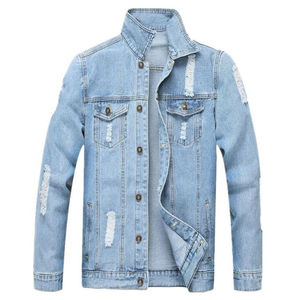 NOUVEAU design Service OEM Veste en jean pour hommes à manches longues et déchiré et à bordure effilochée Veste en jean décontractée et durable pour hommes - Product Image 5