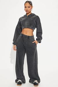 Comprar al por mayor 2025 conjuntos de chándal de moda de las mujeres lavado ácido sol se desvaneció crop cremallera chaqueta con capucha y pantalones de chándal holgados para las mujeres - Product Image 5