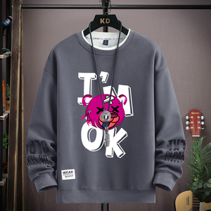 เสื้อสเวตเตอร์ผู้ชายฤดูใบไม้ผลิเสื้อยืดแขนยาวพิมพ์ลายหมีการ์ตูนเกาหลีเสื้อฮาราจูกุแฟชั่นผู้ชายเสื้อคอกลม2024ใหม่ - Product Image 6