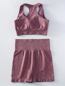 Best High Quality Women's Racerback Sports Bra And High Waist Shorts Set Solid Ribbed <b>Mesh</b> Breathable Yoga Fitness Wear - Product Image 2
