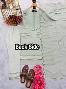 2024 Classique Designer Faux Georgette Soie Salwar Haute Qualité Indien Festive Wear Lourd Floral Broderie Pakistanais Plazzo Fantaisie - Product Image 5