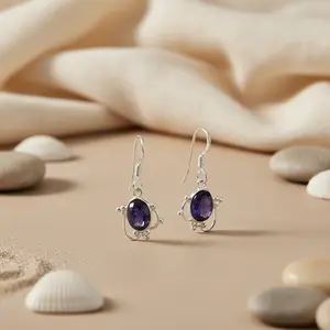Boucles d'oreilles en argent sterling 925 avec pierre précieuse en cristal violet, accessoire de bijoux élégant pour femmes - Product Image 1