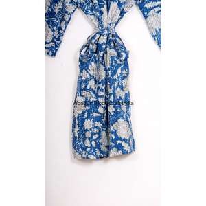 Veste kimono en tissu kantha fait main pour femmes, broderie à la main suzani, coton biologique, tissu tricoté rayé, longue, automne - Product Image 6