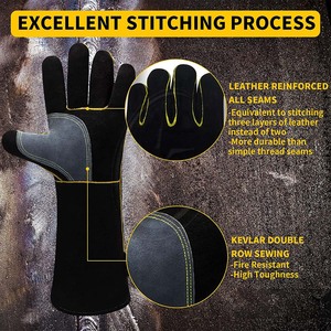 Gants de soudure en cuir unisexes, gants de travail à manches longues résistants à la chaleur, gants de four pour tig mig stick, gants de cheminée pour barbecue - Product Image 6