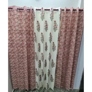 Rajasthan Fashions Rideaux et cantonnières en coton imprimé au bloc, textile naturel de qualité supérieure, motif complexe, Blanc Bass Pich Mugal - Product Image 2