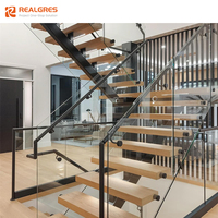 Realgres Escalier d'intérieur moderne mono stringer en chêne 3 "x 4" x 11 "Escalier duplex en forme de U en bois