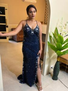 Sexy V Neck Heavy Beaded Hand Embellished Short Sleeve Long Halter Women's Bodice <b>Prom</b> Dress <b>Party</b> Evening Dresses - Product Image 3