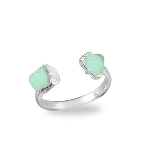 925 Sterling Silver Adjustable <b>Family</b> <b>Birthstone</b> <b>Ring</b> Double Aqua Chalcedony Gemstones Waterproof Electroplated for Fine Fashion - Product Image 1