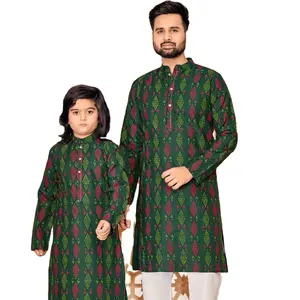 Kurta flammé en coton lourd avec impression multicolore Style Payjama traditionnel pour les fêtes - Product Image 2