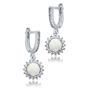 White <b>Opal</b> Round Cut Stone CZ Design Wholesale Handmade Turkish 925 Sterling Silver Dangle <b>Earrings</b> - Product Image 3