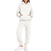 Ensemble de survêtement 2 pièces pour femme, personnalisable, uni, hiver, coupe oversize, en molleton bouclette 100% coton, avec sweat à capuche et pantalon de jogging à jambe large