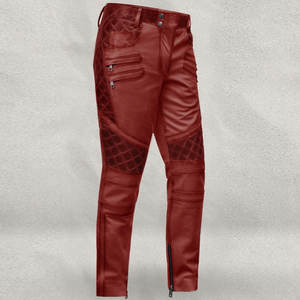 Pantalones de moda de cuero genuino de alta calidad personalizados con cierre de cintura elástica tela de lona de longitud regular Etiqueta Privada - Product Image 2